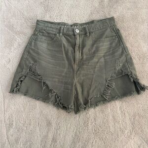 American Eagle Outfitters Highest Rise Mom Olive Green Distressed Shorts
